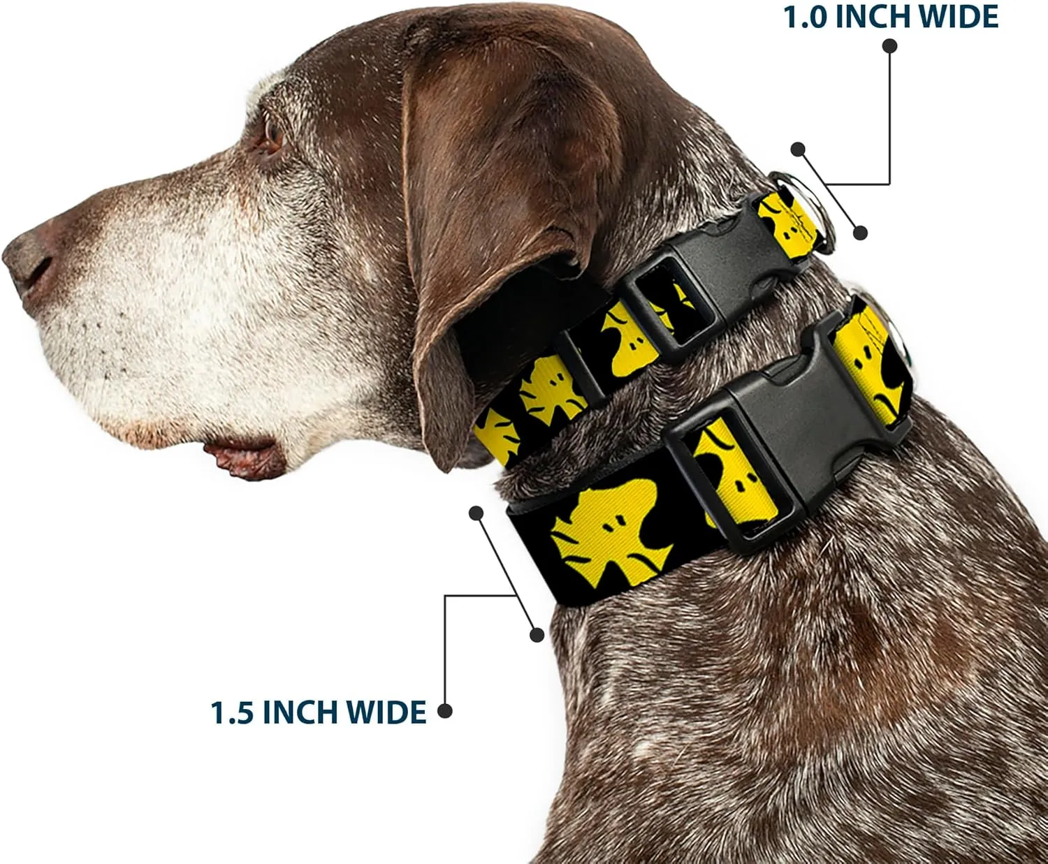 Peanuts Worldwide LLC Pet Collar, Dog Collar Plastic Buckle, Peanuts Woodstock Face Flip Black Yellow, 16 to 23 Inches 1.5 Inch Wide
