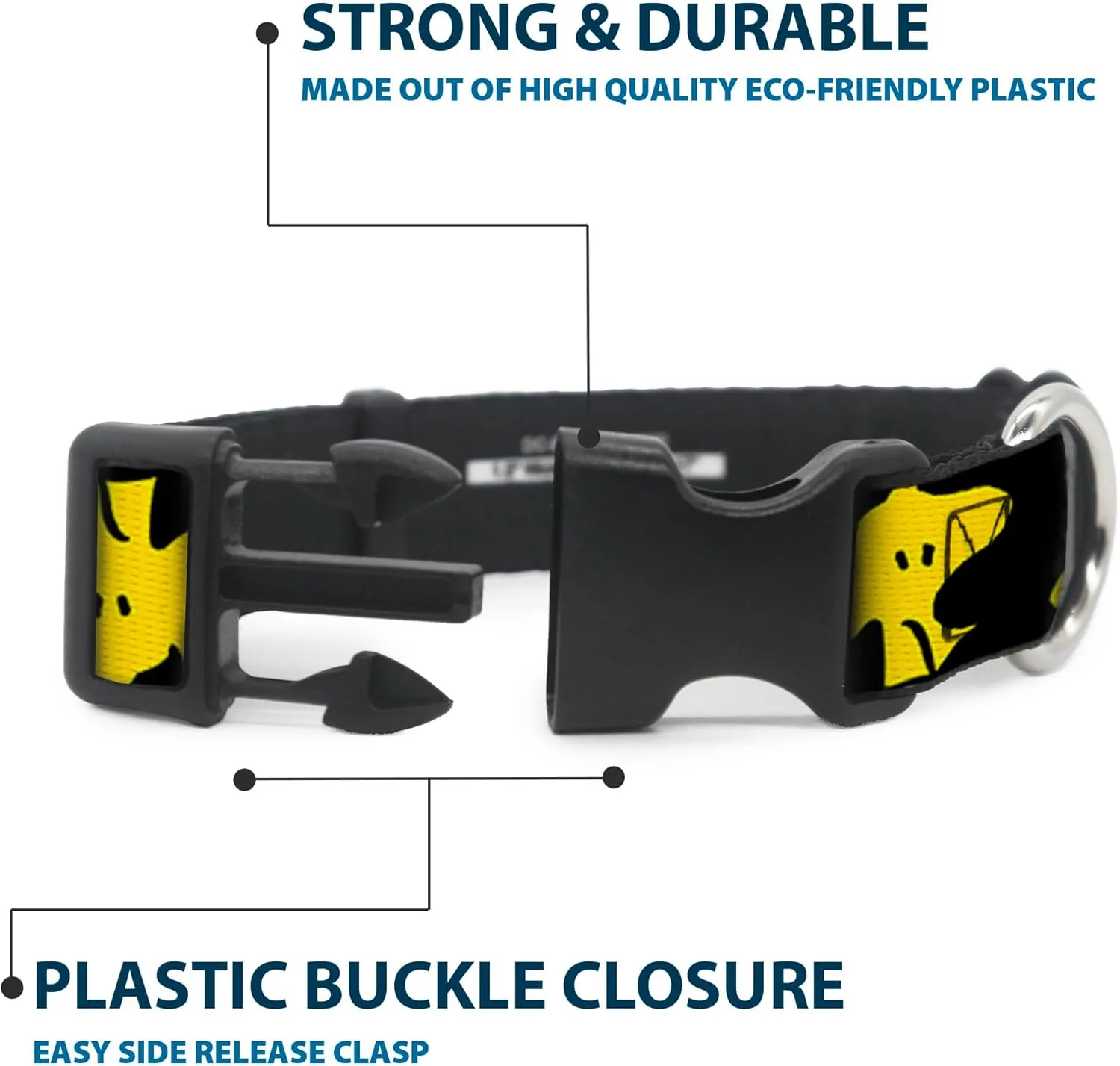 Peanuts Worldwide LLC Pet Collar, Dog Collar Plastic Buckle, Peanuts Woodstock Face Flip Black Yellow, 16 to 23 Inches 1.5 Inch Wide