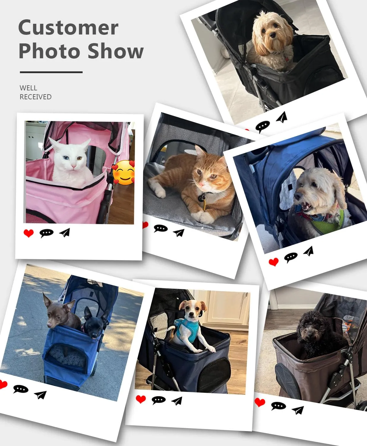 Pet Stroller with 3 Wheels for Small/Medium Pets, Portable Travel Foldable Carrier Jogger for Dog Cat Puppy Kitty, Rear Wheel Breaks, Storage Basket, Visible Mesh with Weather Cover (Black)