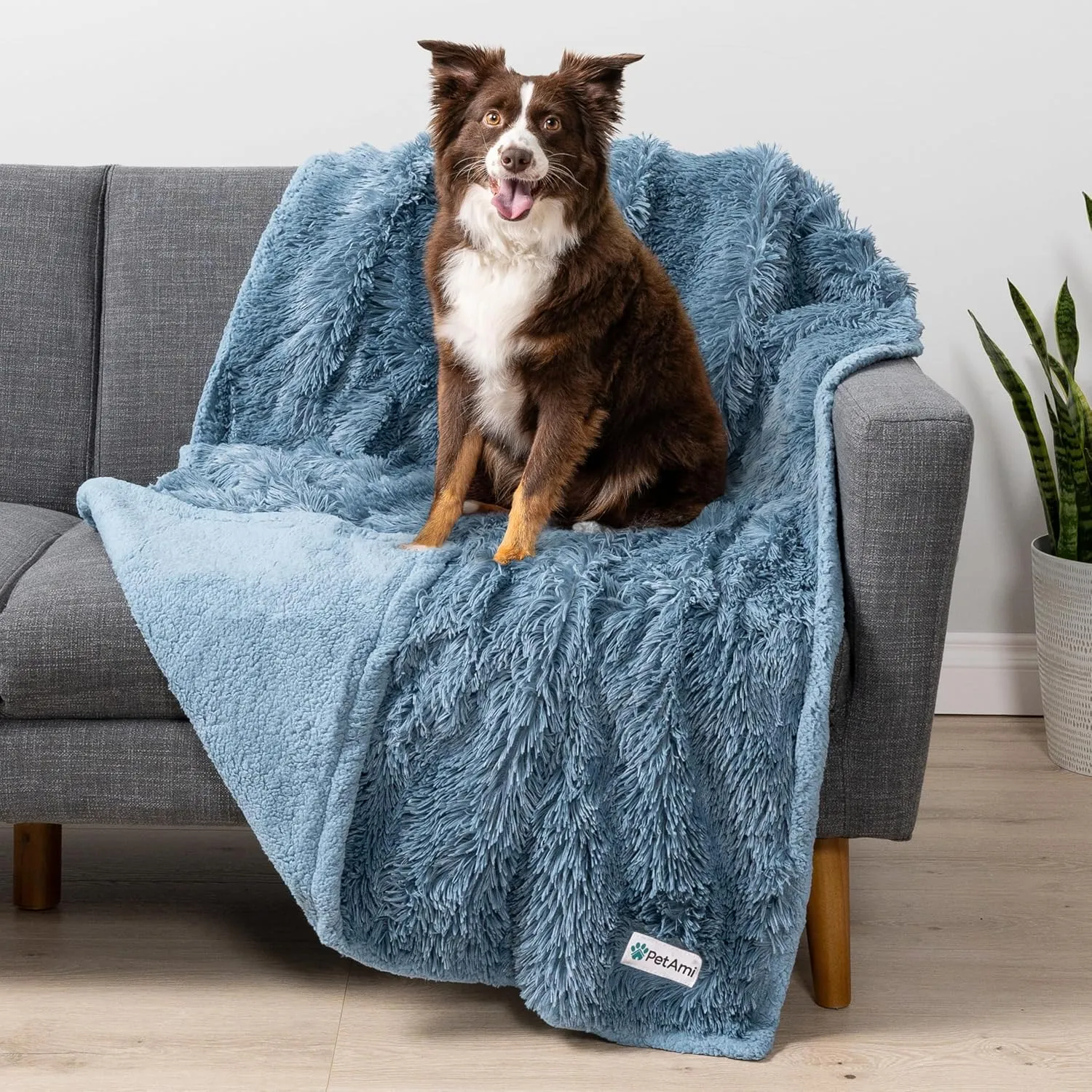 PetAmi Waterproof Dog Blanket for Small Medium Dogs, Calming Fleece Cat Blanket, Couch Protector Washable Sherpa Faux Fur Pet Throw for Puppy, Soft Reversible 29x40 Light Blue