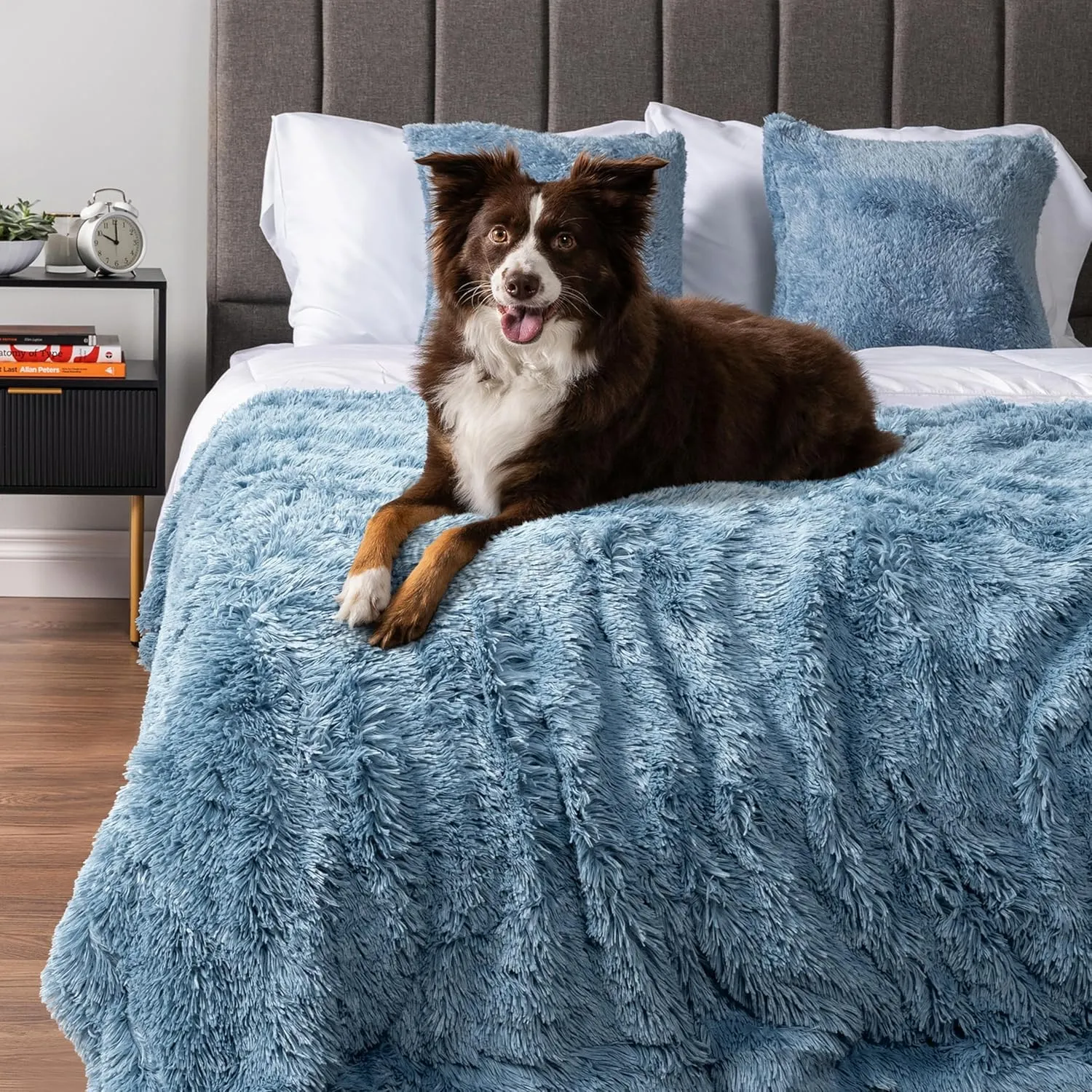 PetAmi Waterproof Dog Blanket for Small Medium Dogs, Calming Fleece Cat Blanket, Couch Protector Washable Sherpa Faux Fur Pet Throw for Puppy, Soft Reversible 29x40 Light Blue