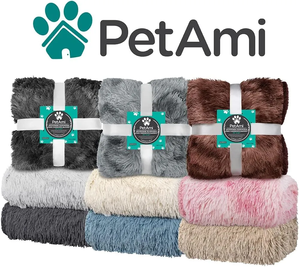 PetAmi Waterproof Dog Blanket for Small Medium Dogs, Calming Fleece Cat Blanket, Couch Protector Washable Sherpa Faux Fur Pet Throw for Puppy, Soft Reversible 29x40 Light Blue