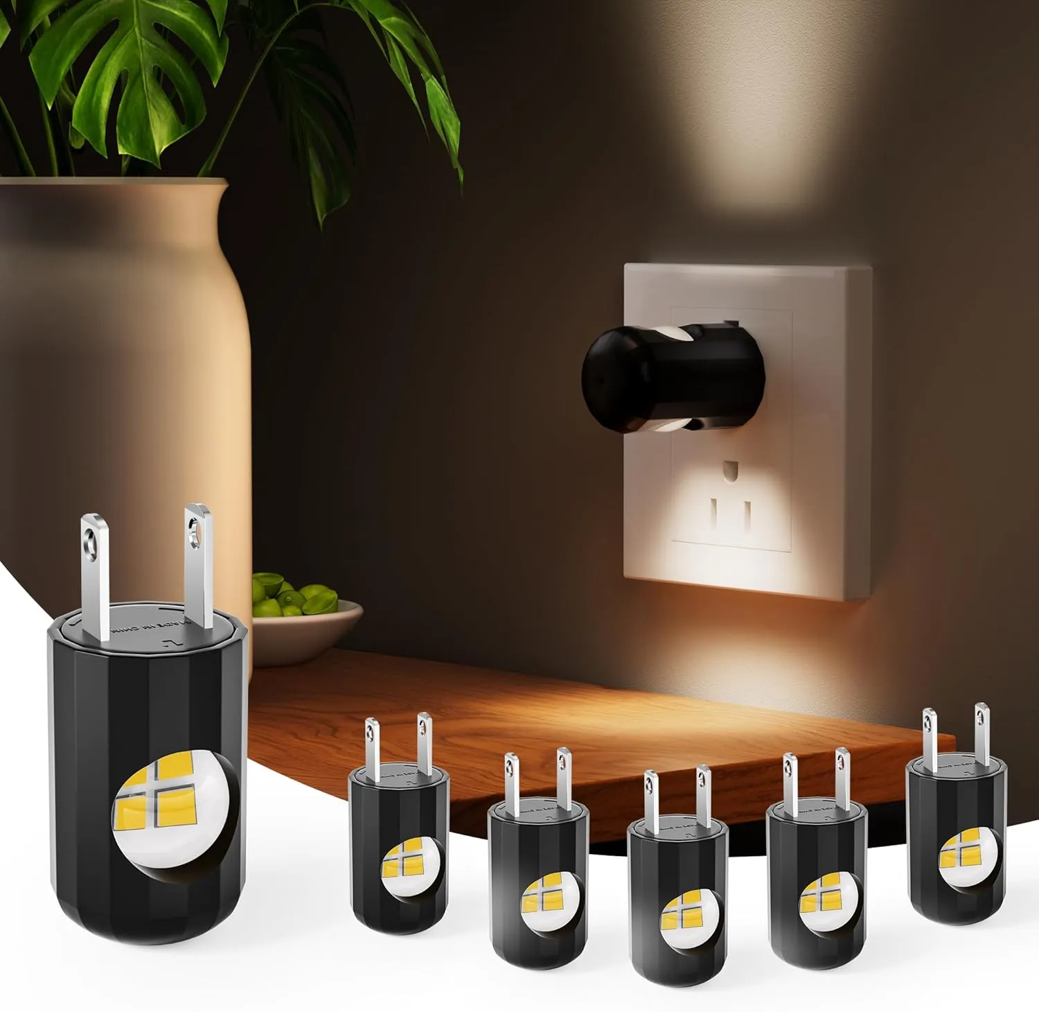 Plug-in LED Night Lights,Dusk to Dawn Sensor,2700K,Bedroom, Hallway, Bedroom,Kitchen, Stairways, Non-Dimmable,6 Pack