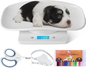 Puppy Scales for Weighing, Multi-Function LCD Digital Puppy Scale for whelping Dogs with 15 Puppy Collars,Tape MeasureNail Clipper, Baby Scales for Small Dogs Cats Crawl Pet, Capacity up to 33 lb