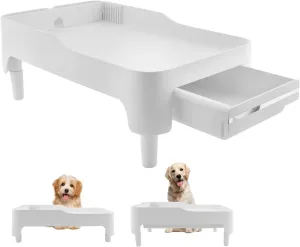 Raised Cat Feeder Stand Elevated Pet Feeder with Built-in Drawer Adjustable Height Pet Food Dispenser Shelf for Large, Medium and Small Pets(Size:376 x 226 x 95mm)