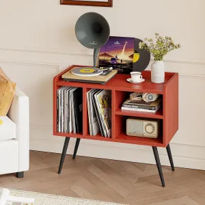 Record Player Stand with Vinyl Storage,Turntable Stand with Solid Wood Legs,Record Player Table Holds Up to 200 Albums,Vinyl Holder Storage Shelf for Bedroom Living Room,Walnut