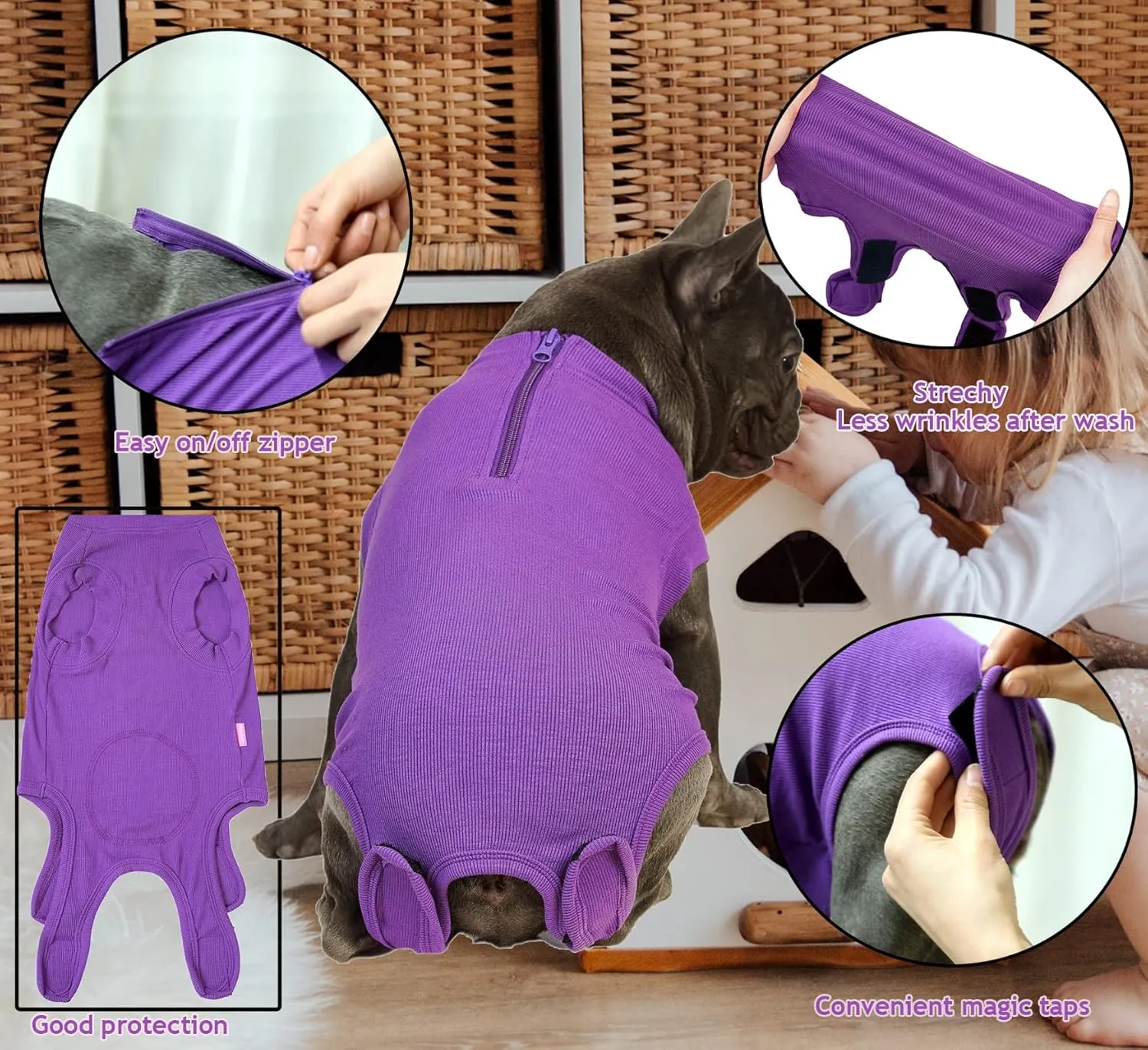 Recovery Suit for Dogs,Dog Cone Alternative Zipper Surgery Suit Female Spay,Soft Dog Surgery Suit for Anti Licking,Breathable Surgical Suit for Dogs Female Spay