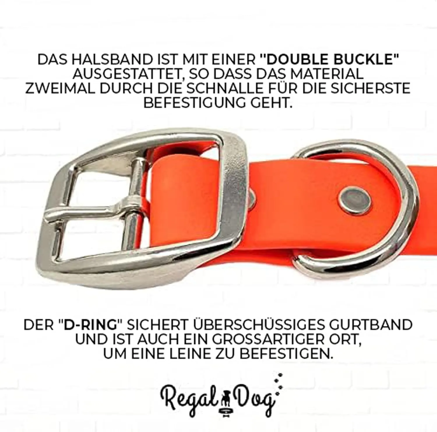 Regal Dog Products Large Orange Waterproof Dog Collar and Leash Set | Heavy Duty Double Buckle & D Ring - 5'ft Leash | Adjustable Biothane Dog Collar | Chew Resistant Waterproof Collar for Dogs