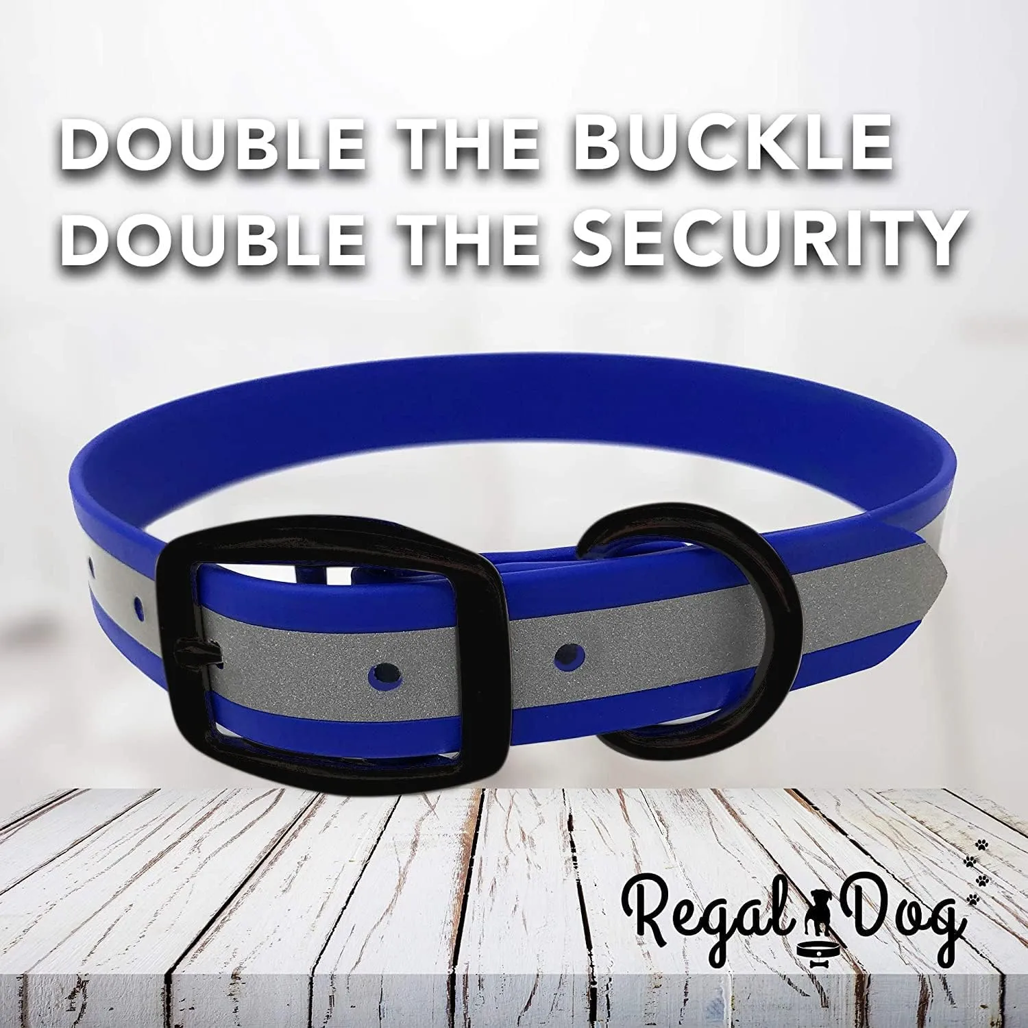 Regal Dog Products Small Blue Heavy Duty Reflective Dog Collar with Black Hardware Metal Buckle and D Ring | Adjustable Waterproof Dog Collar for Hunting Dogs - Other Sizes for Medium & Large Dogs