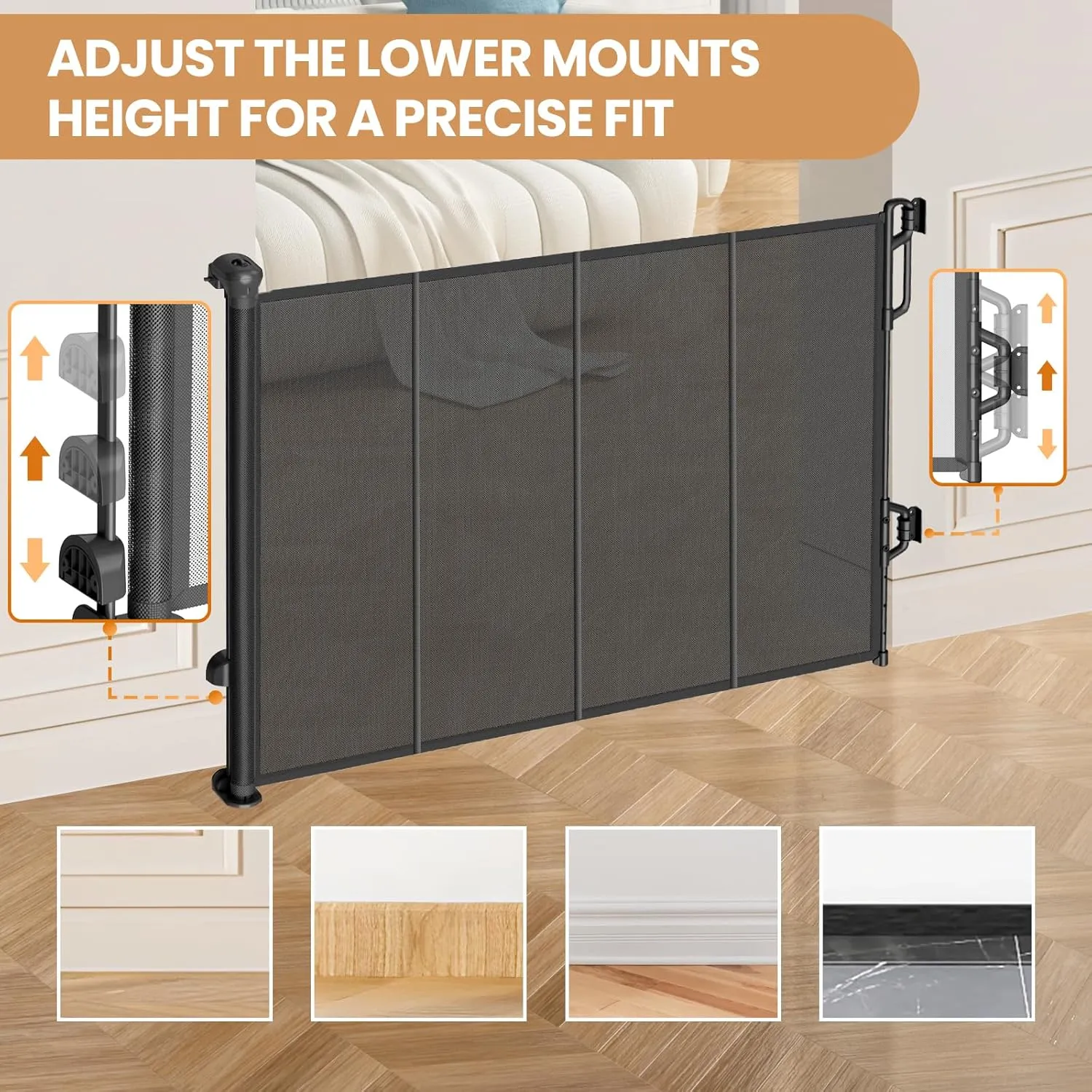 Reinforced Retractable Baby Gate or Mesh Dog Gate,Easy to Use for Stairs, Doorways, Hallways, Indoor, Outdoor, Wide Pet Gate 33.5" Tall, Extends to 65" Wide, Black