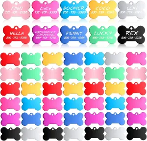 Roowest 200 Pcs Blank Dog Pet Tags for Engraving 38mm Aluminum Bone Shape Name Tag Colorful Double Sided Dog Cat Phone Number Pendants