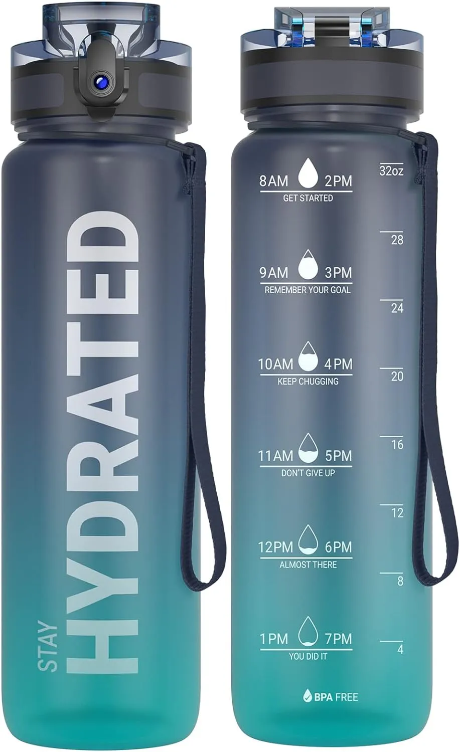 Sahara Sailor Water Bottle 32oz, Durable and Leakproof Water Bottles Motivational with Time Marker, Tritan, BPA Free, Wide Mouth with Easy Clean Brush for Gym, Travel, Home, School, Office (1 Bottle)