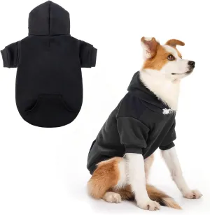 SCENEREAL Dog Hoodie Sweater - Fleece Dog Sweatshirt with Hat, Pocket, Soft Cotton, Black (M), S to XL