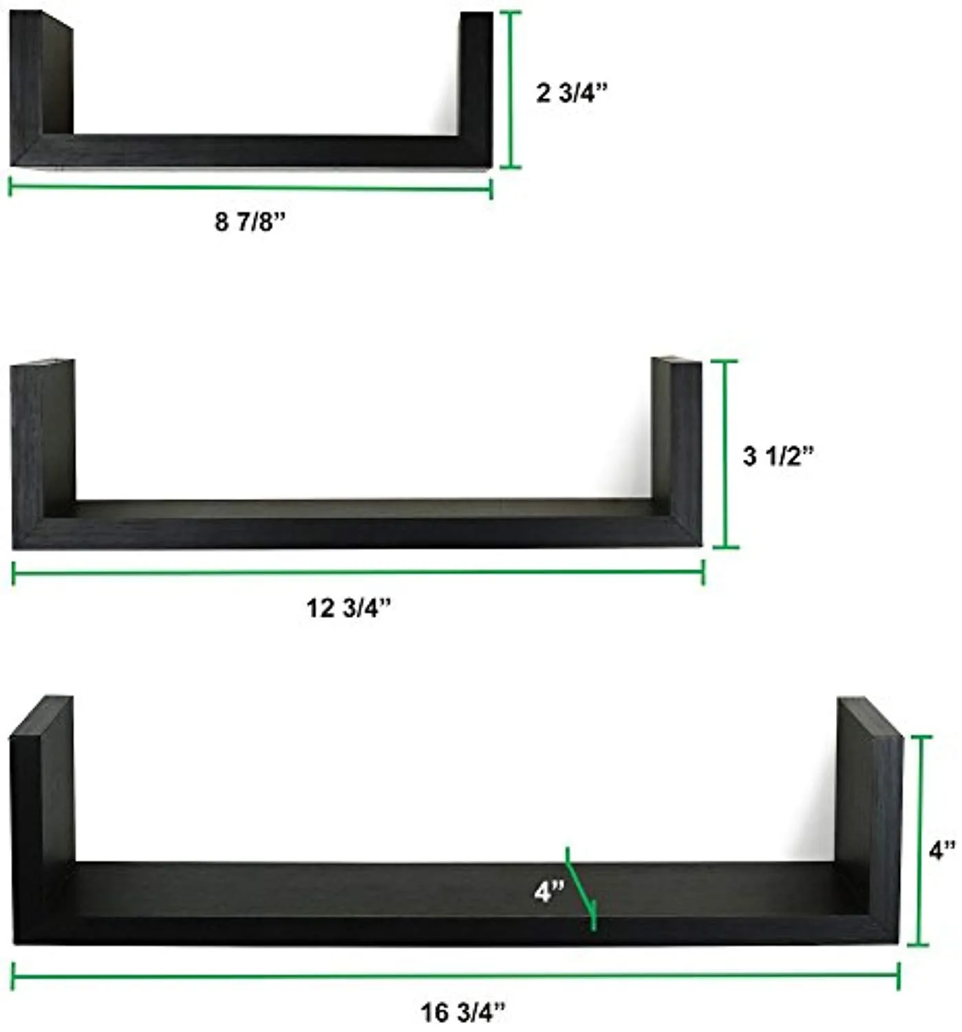 Set of 3 Floating U Shelves