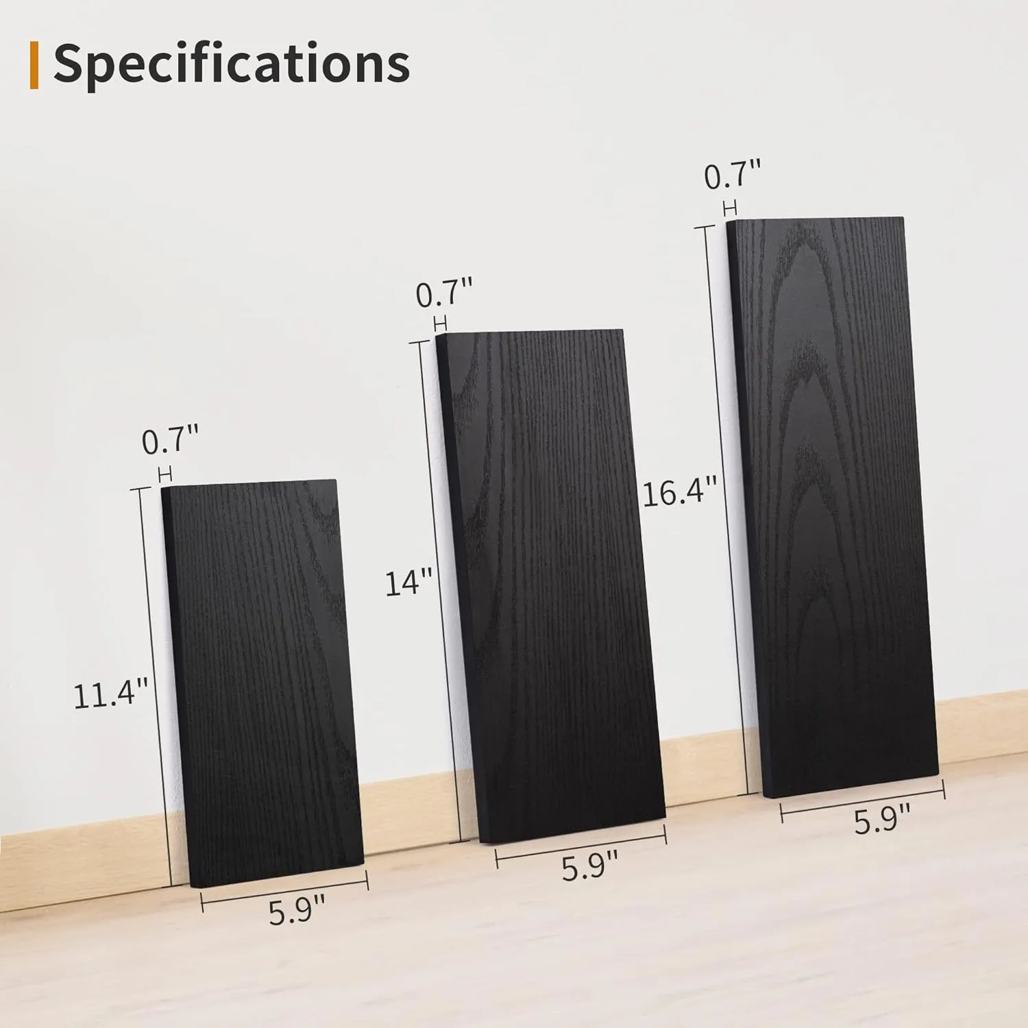 ShelfLoft 16.5" Wide x 5.9" Deep Black Floating Shelves with Black Bracket, Set of 3