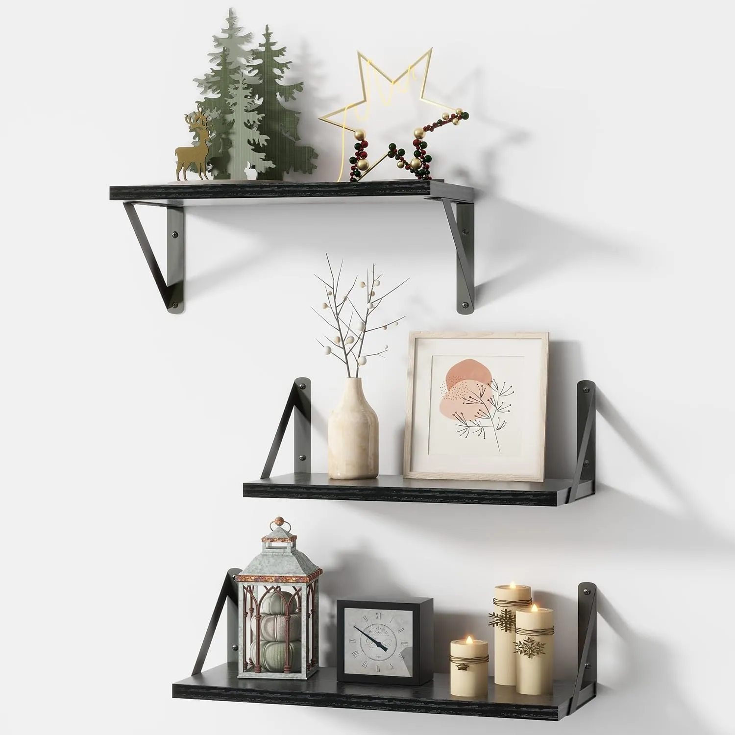 ShelfLoft 16.5" Wide x 5.9" Deep Black Floating Shelves with Black Bracket, Set of 3