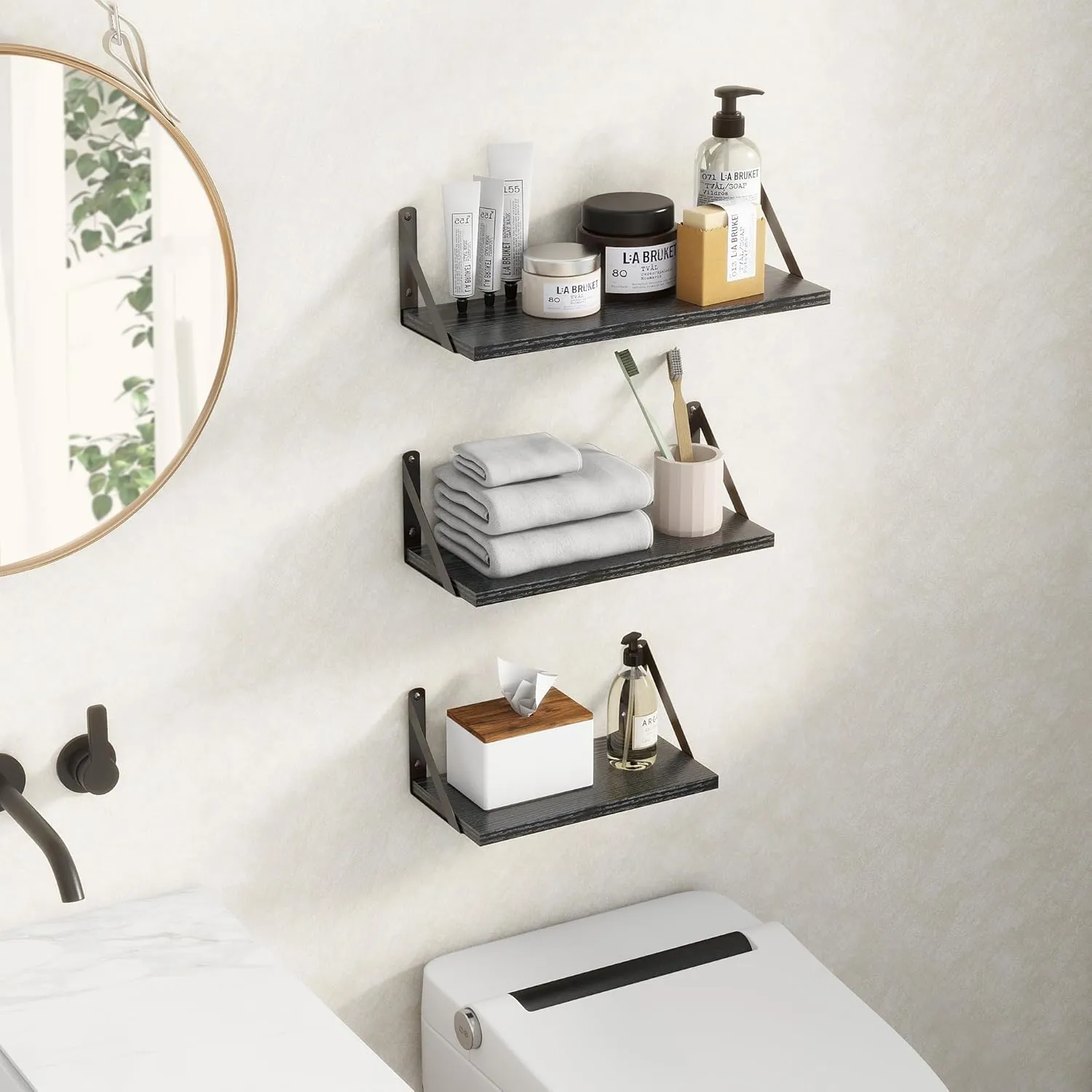 ShelfLoft 16.5" Wide x 5.9" Deep Black Floating Shelves with Black Bracket, Set of 3