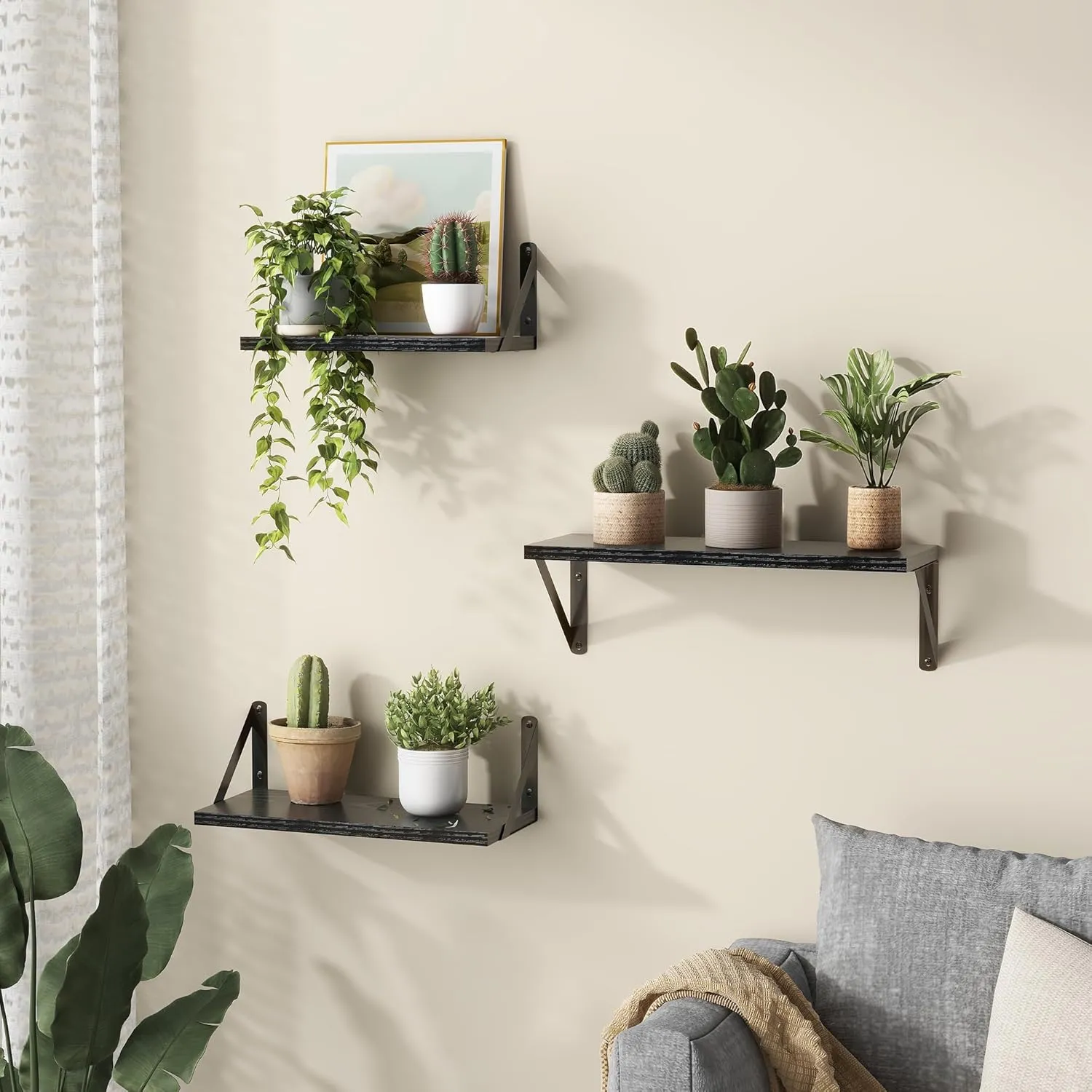 ShelfLoft 16.5" Wide x 5.9" Deep Black Floating Shelves with Black Bracket, Set of 3