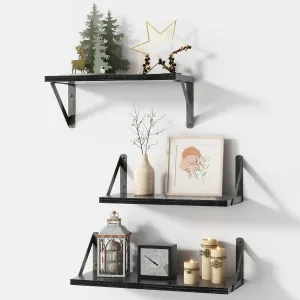 ShelfLoft 16.5" Wide x 5.9" Deep Black Floating Shelves with Black Bracket, Set of 3