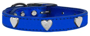 Silver Heart Widget Genuine Metallic Leather Dog Collar Blue 12