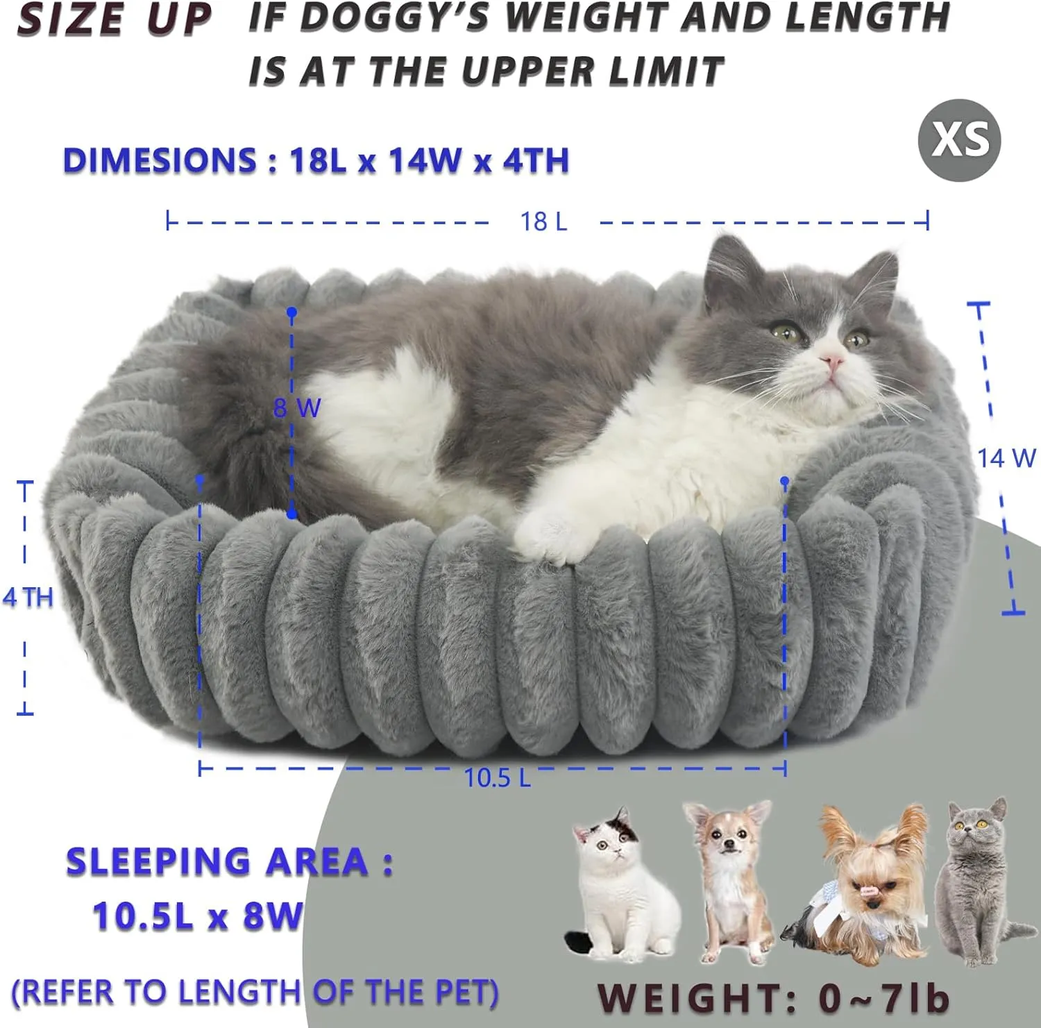 Small Cat Beds for Indoor Cats Washable Furry Kitten Beds with Sides,Rectangle Orthopedic Soft Calming Comfy Sleeping Extra Small Pet Beds for Cats Dogs Puppy,18x14x4 Inch,Warm Grey