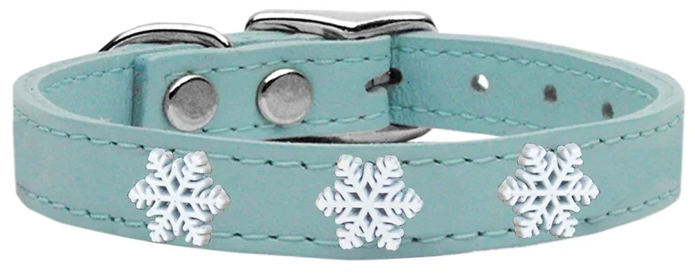 Snowflake Widget Genuine Leather Dog Collar Baby Blue 20