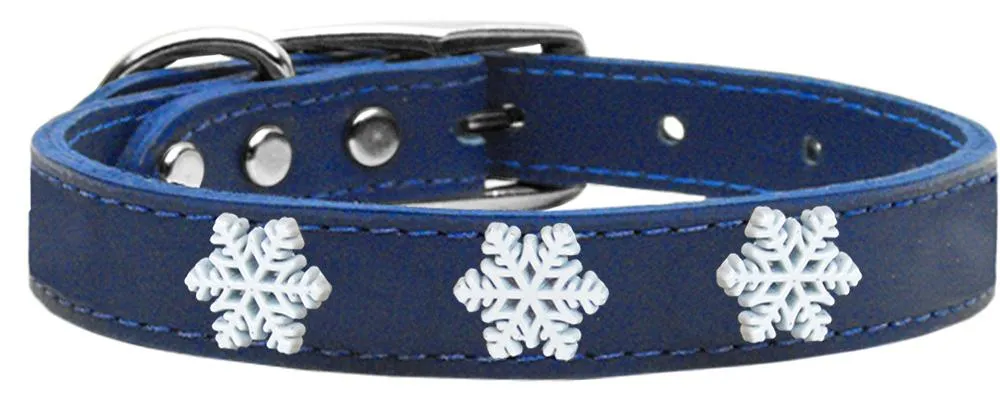 Snowflake Widget Genuine Leather Dog Collar Blue 16