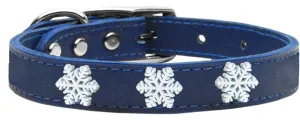 Snowflake Widget Genuine Leather Dog Collar Blue 24
