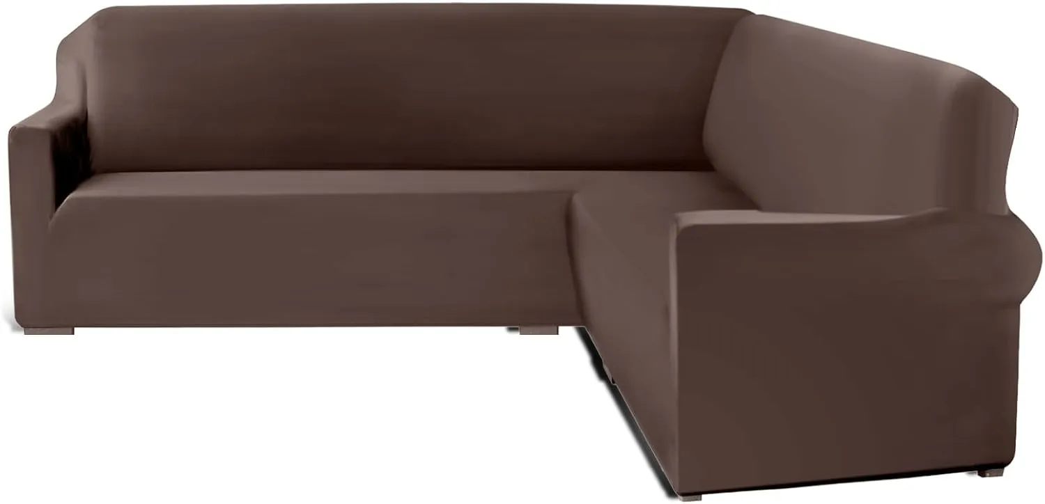 Sofa Cover L Shape Corner Sectional Couch Covers Soft and Stretchy Slipcovers Sectional Furniture Protector for Pets Fits Well Non-Slip Waterproof Universal Sofa Cover for Living Room (Brown)