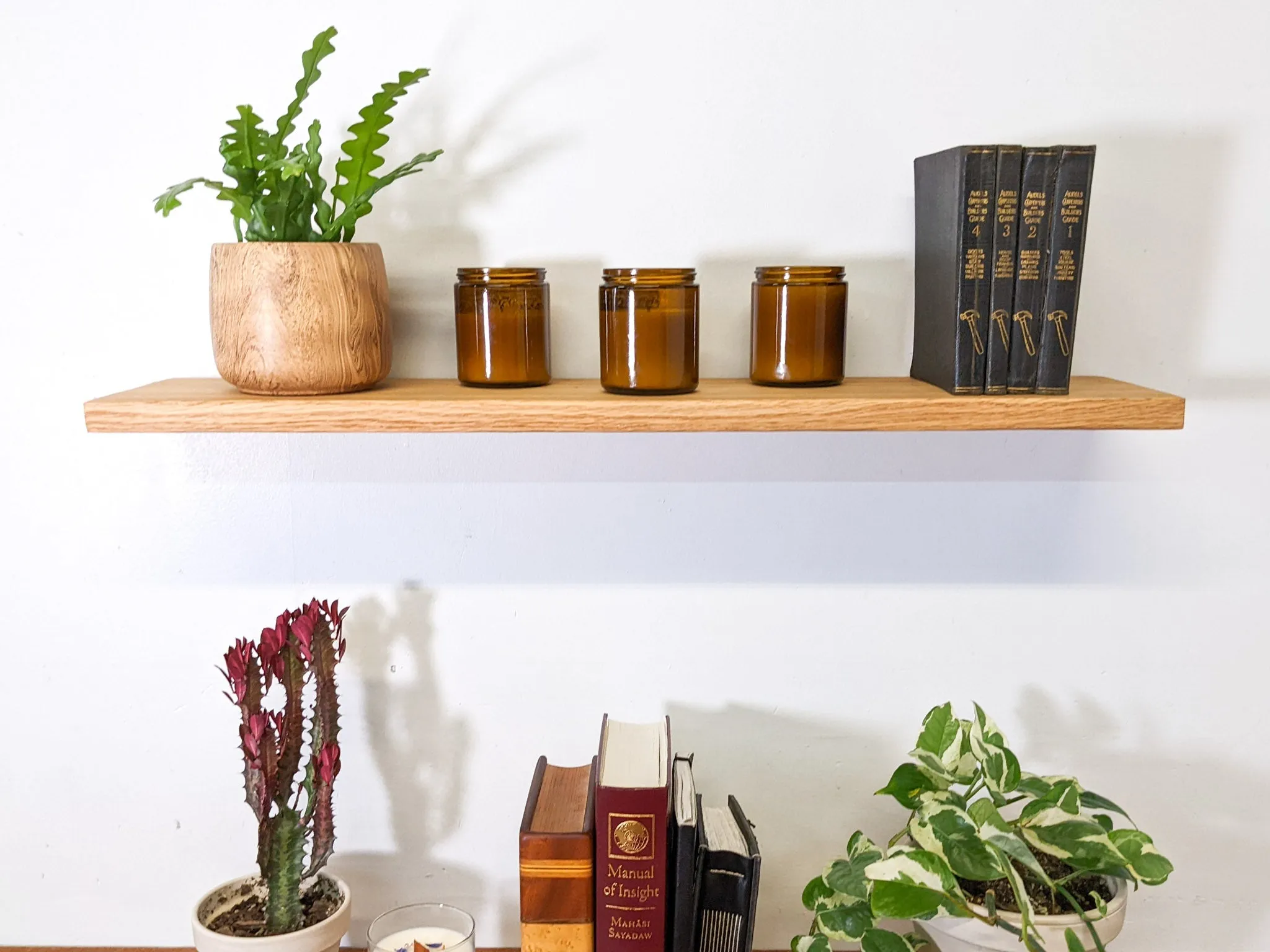 Thin Oak Floating Shelf in 6" to 36" lengths