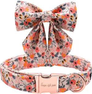 Unique style paws Dog Collar with Tie Adjustable Pink Bowtie Puppy Collars for Small Medium Large Dogs and Cats-S