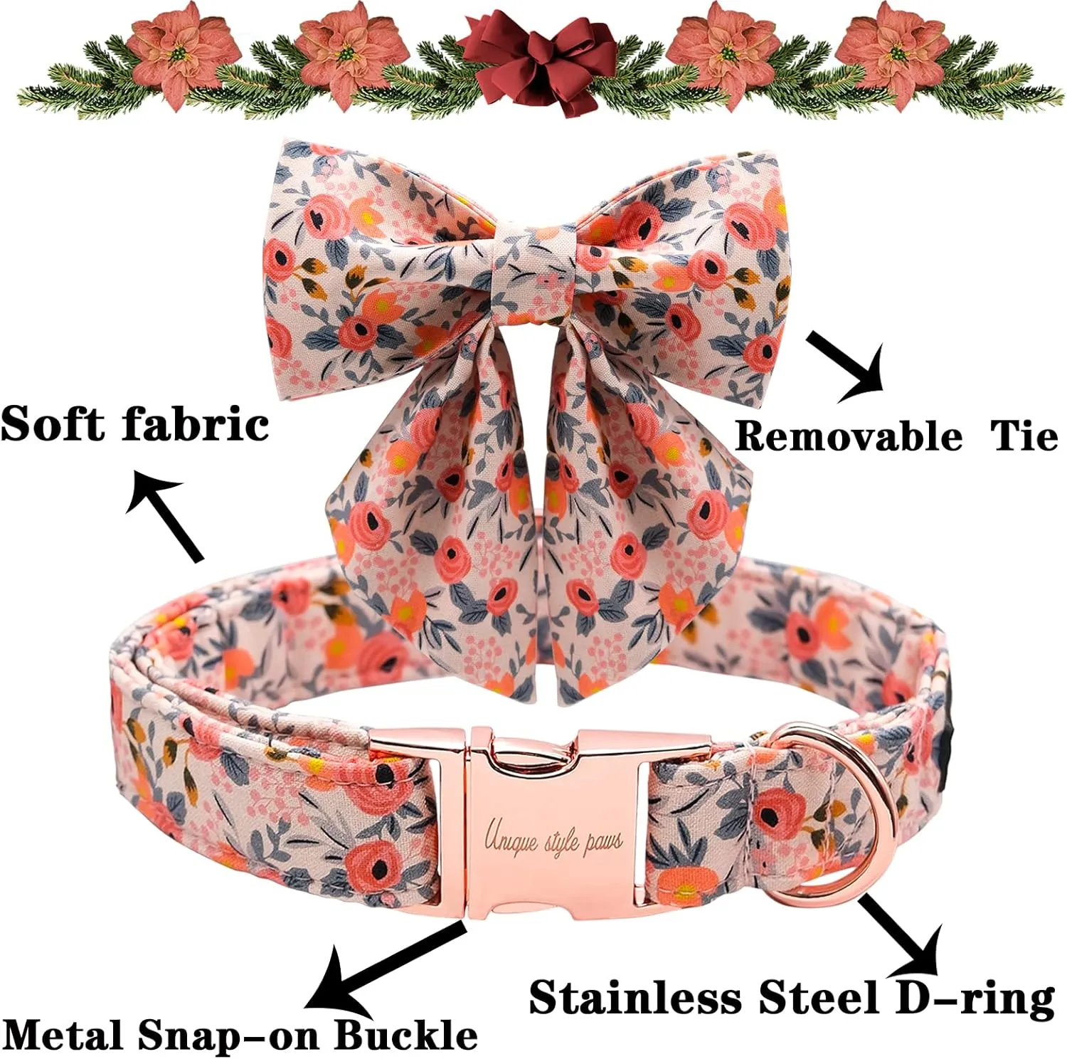 Unique style paws Dog Collar with Tie Adjustable Pink Bowtie Puppy Collars for Small Medium Large Dogs and Cats-S