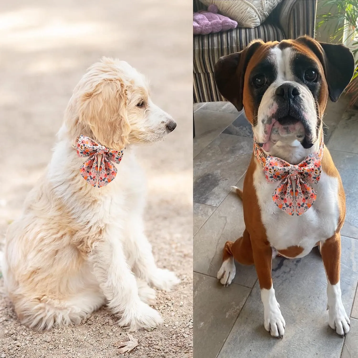 Unique style paws Dog Collar with Tie Adjustable Pink Bowtie Puppy Collars for Small Medium Large Dogs and Cats-S