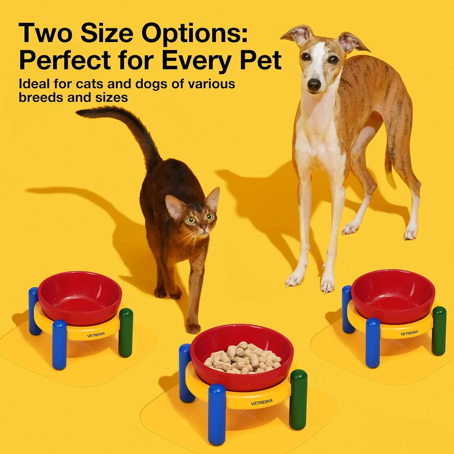 VETRESKA Elevated Dog Bowl with Bamboo Stand, Raised Ceramic Cat Dog Bowls Large,30.5OZ No Slip Food/Water Bowl Dog Feeding Station Dishes for Medium Large Pet