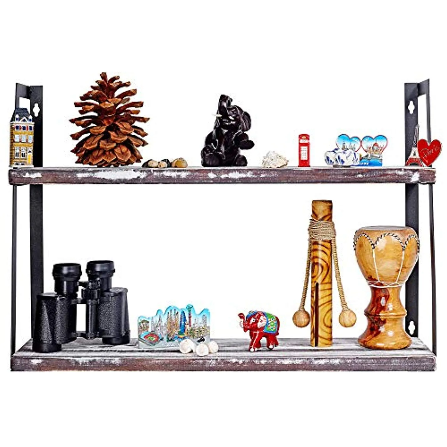 Wall Mount Rustic Shelves - Floating 2-Tier Hanging Shelf