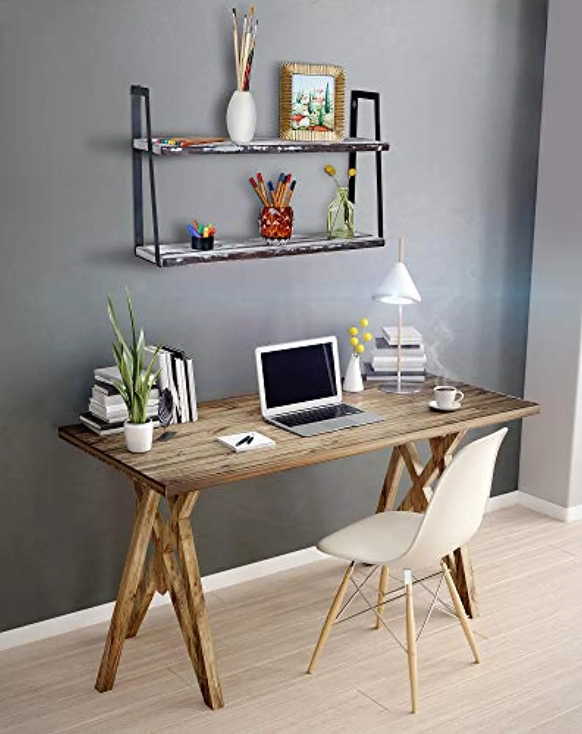 Wall Mount Rustic Shelves - Floating 2-Tier Hanging Shelf