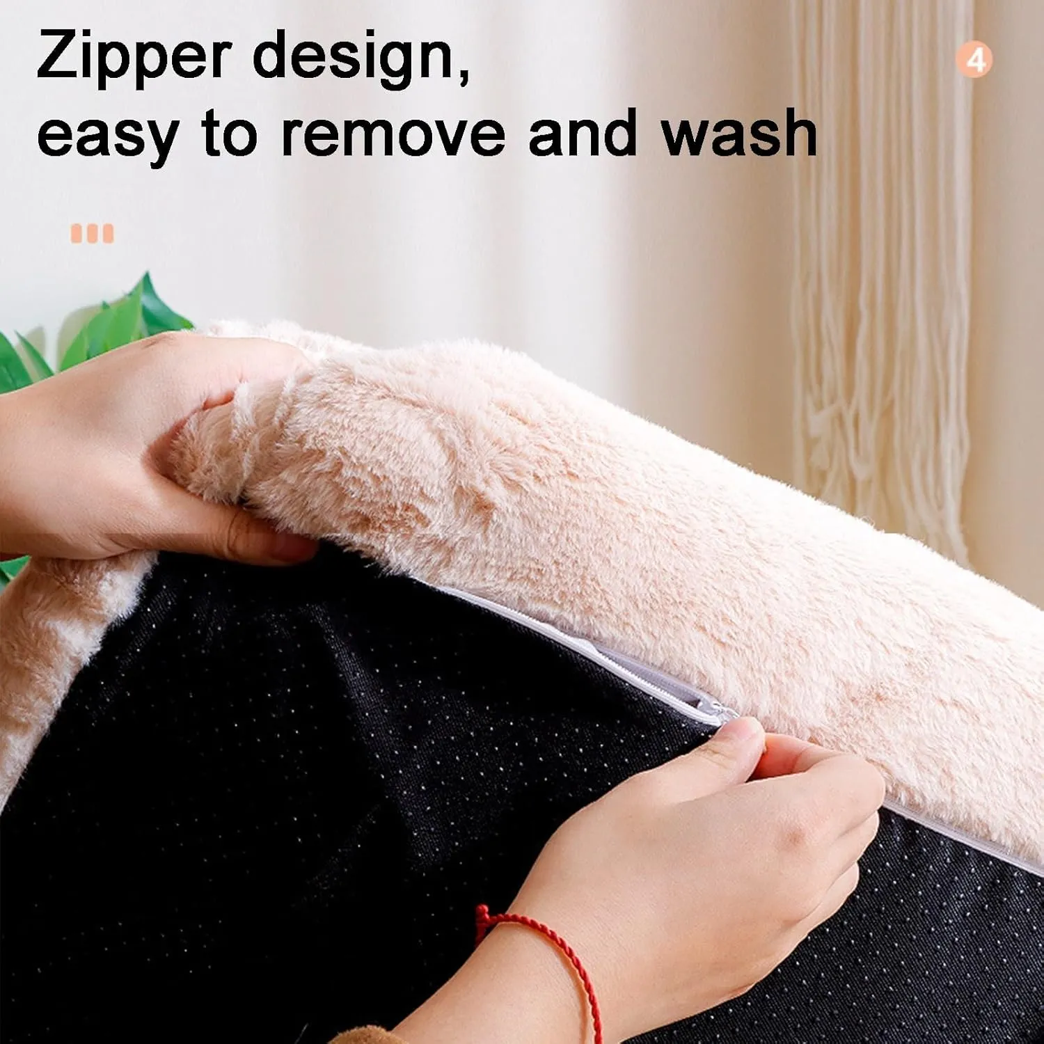 Washable Pet Sofa for Small Dogs Self Warming Kitten Cushion Soft Girl Puppy Sleeping Bed,Plush Sofa Bed for Dogs, Calming Pet Sofa, Plush Dog Sofa with Removable Washable Cover .,M,Beige