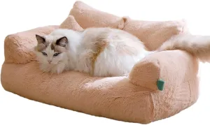 Washable Pet Sofa for Small Dogs Self Warming Kitten Cushion Soft Girl Puppy Sleeping Bed,Plush Sofa Bed for Dogs, Calming Pet Sofa, Plush Dog Sofa with Removable Washable Cover .,M,Beige