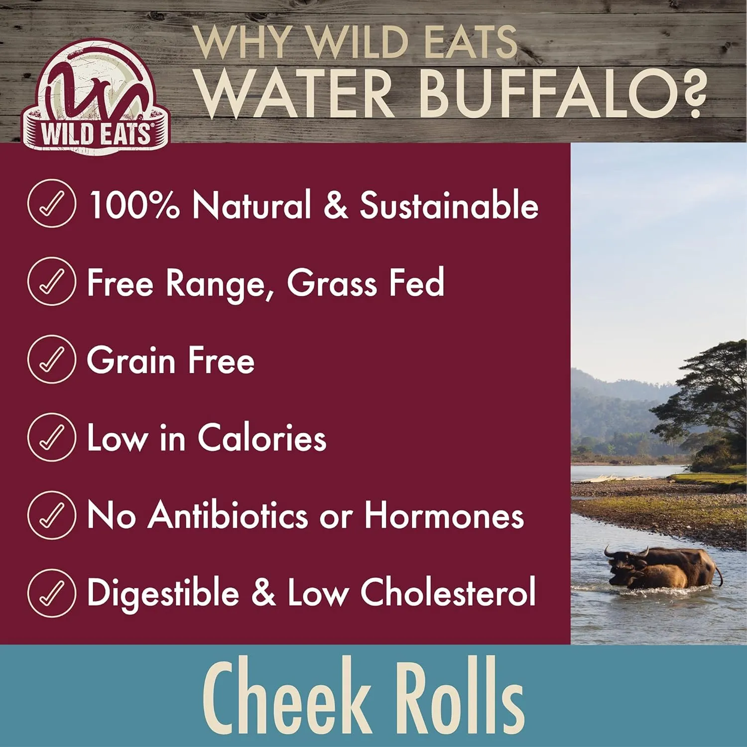 Water Buffalo Retriever Style Cheek Roll Dog Chews-5 Pack (Long Lasting Chews, Treats, Bones for Aggressive Chewers & Large Dogs) Great Substitute Pig Ears Dogs