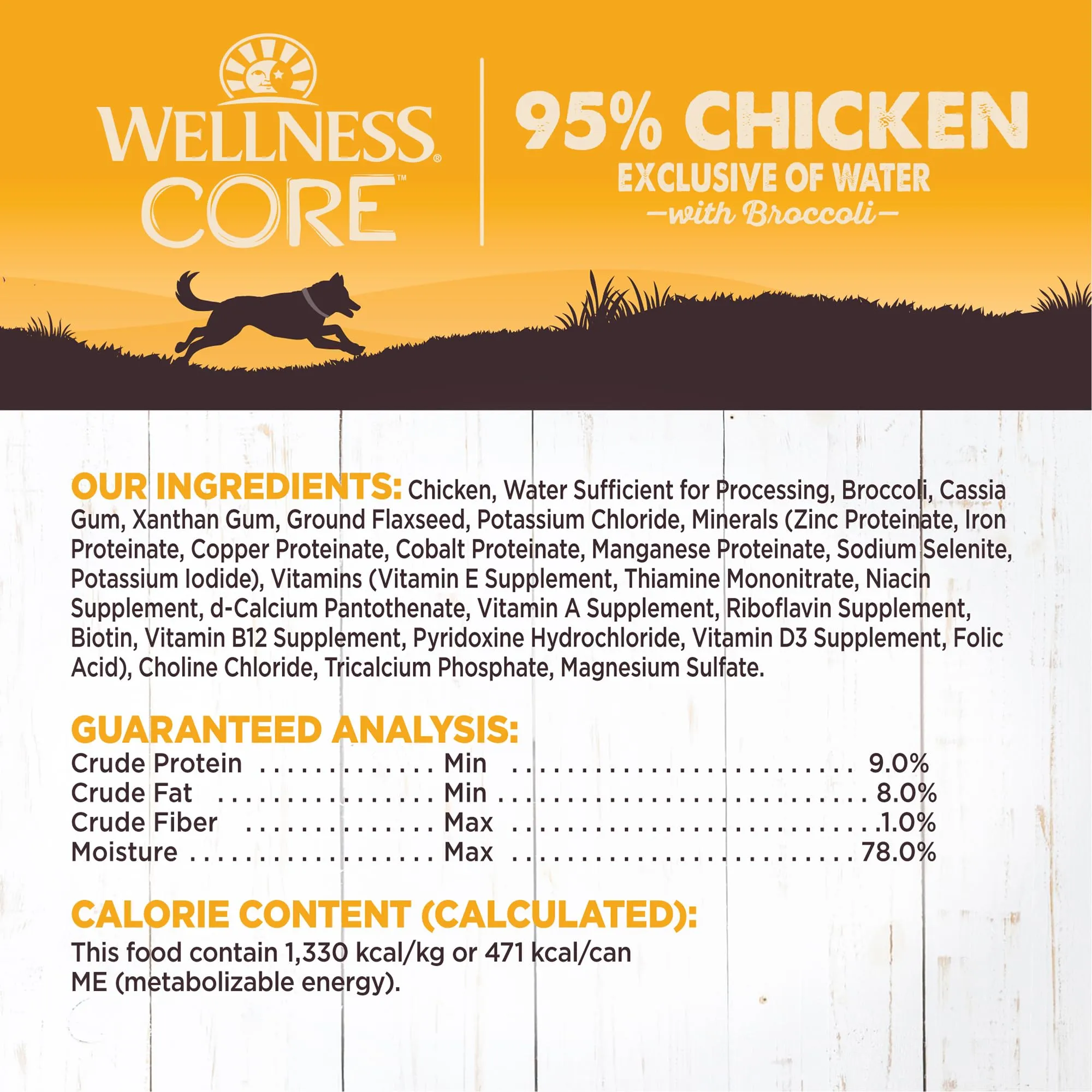Wellness Core 95% Grain-Free High-Protein Chicken and Broccoli Canned Dog Food - 12.5 Oz - Case of 12