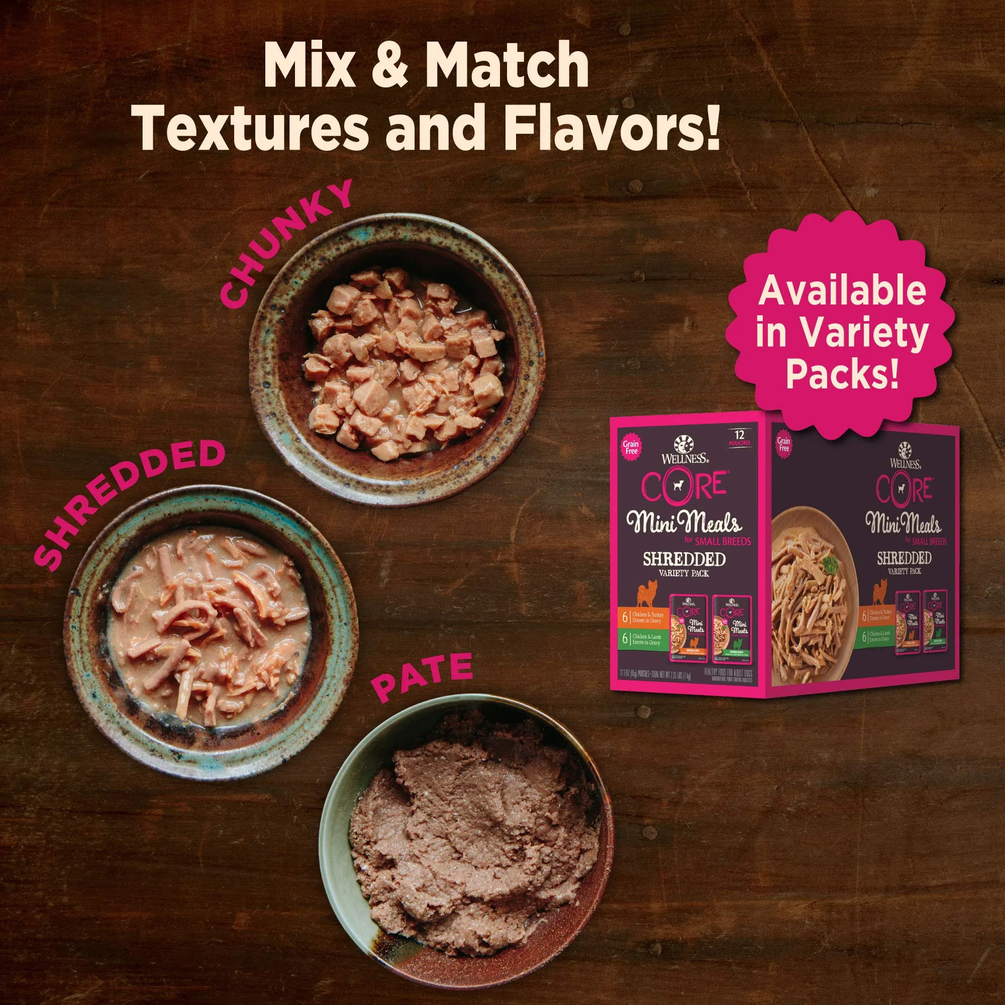 Wellness Core Mini Meals Chunky Chicken and Tuna in Gravy Small-Breed Wet Dog Food Pouch - Variety Pack - 3 Oz - Case of 12 - 2 Pack