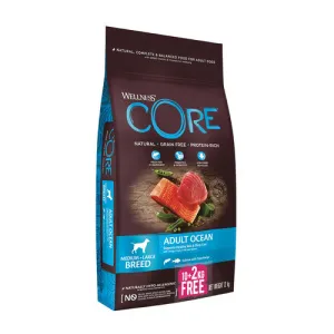 Wellness Core Ocean Fish Salmon and Tuna Grain Free Adult Dry Dog Food 10kg   2kg Free