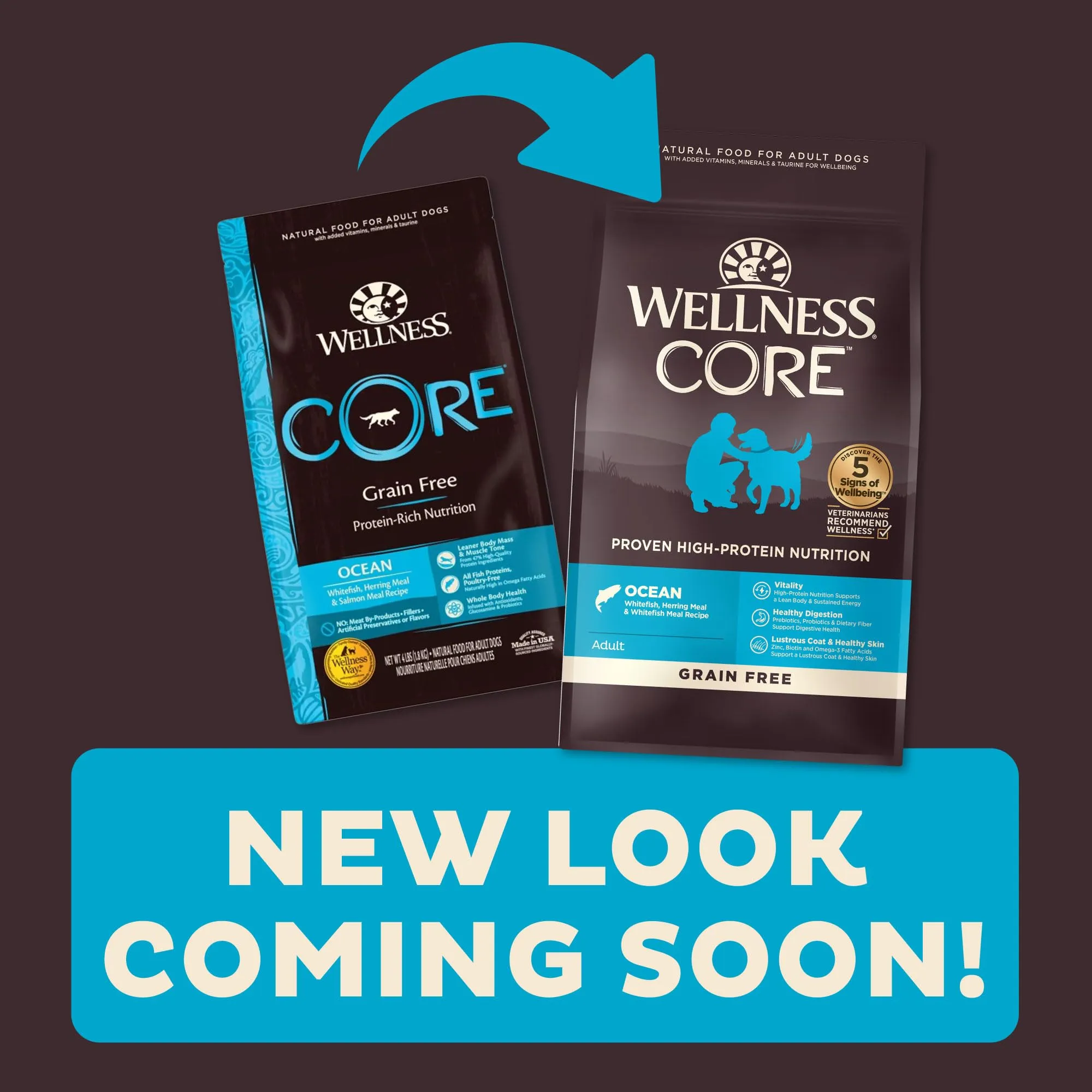 Wellness Core Oceans Recipe Whitefish Herring and Menhaden with Wholesome Grains Adult Dry Dog Food - 4 Lbs