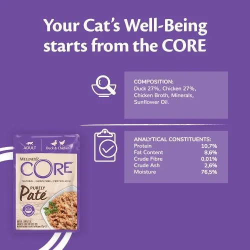 Wellness Core Purely Pate Duck & Chicken Wet Cat Food - 8 x 85g