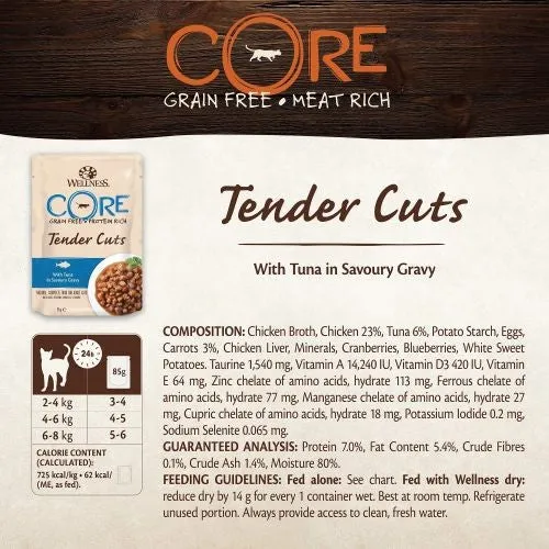 Wellness CORE Tender Cuts Tuna Selection Multipack Wet Adult Cat Food 6x85g