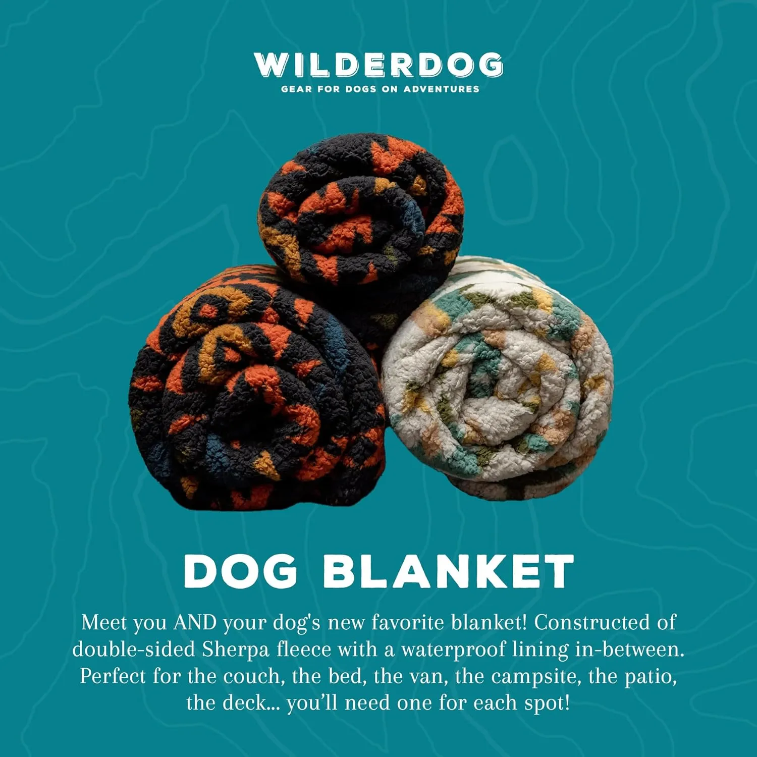 Wilderdog Sherpa Fleece Waterproof Dog Blanket - 50" x 40" - Cream