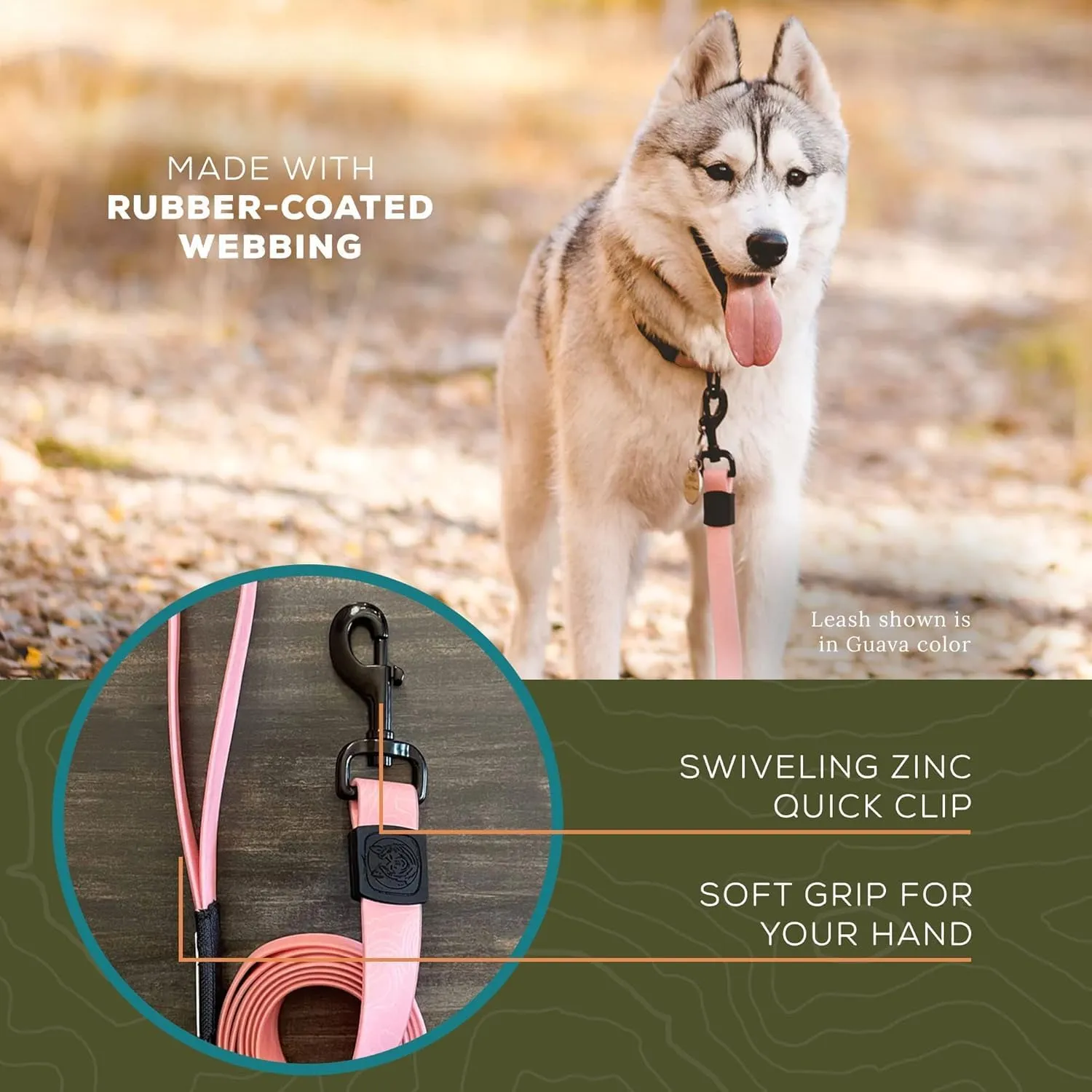 Wilderdog Waterproof Dog Leash - Repels Water & Dirt - Guava