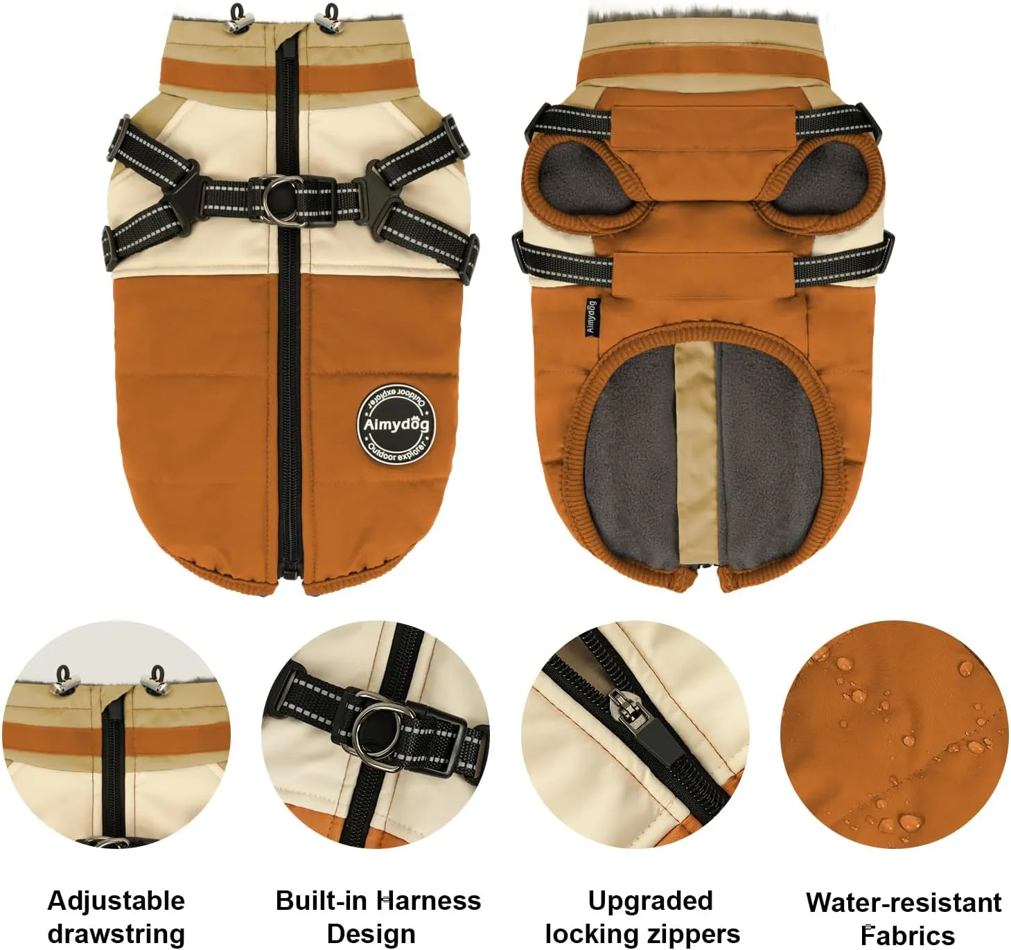 Winter Coat, Waterproof Jacket, Warm Turtleneck Fleece Vest With Built-in Harness, Reflective Snow Jacket Snowsuit for Small Medium Large Dogs, Orange XXXL