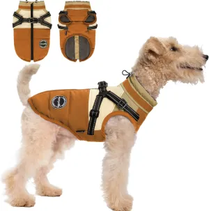 Winter Coat, Waterproof Jacket, Warm Turtleneck Fleece Vest With Built-in Harness, Reflective Snow Jacket Snowsuit for Small Medium Large Dogs, Orange XXXL