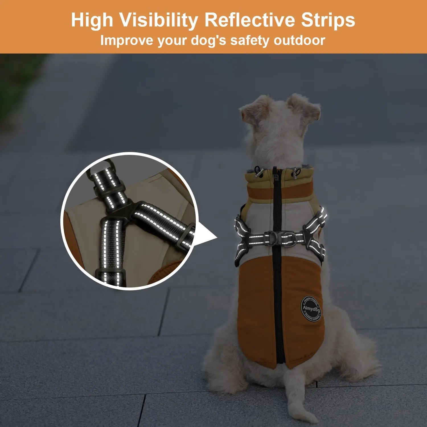 Winter Coat, Waterproof Jacket, Warm Turtleneck Fleece Vest With Built-in Harness, Reflective Snow Jacket Snowsuit for Small Medium Large Dogs, Orange XXXL